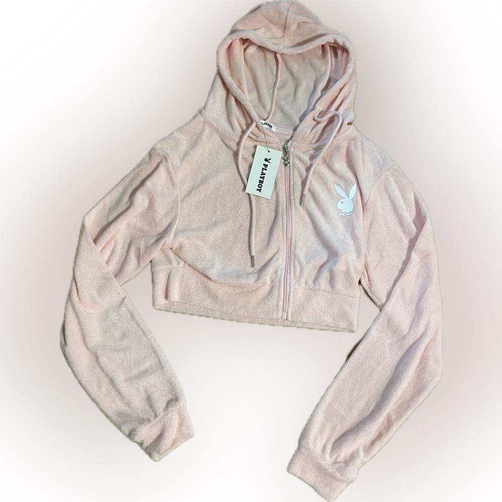 🆕 NWT Cropped Playboy Pink Zip Up